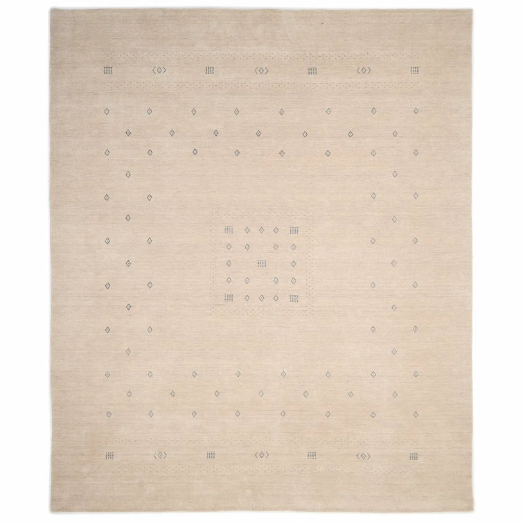 Natural Geometric Hand-Knotted Wool Area Rug 8' x 10'