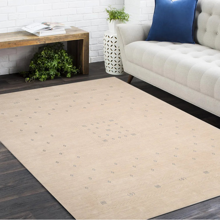 Natural Geometric Hand-Knotted Wool Area Rug 8' x 10'