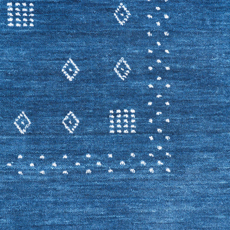 Navy Geometric Hand-Knotted Wool 8' x 10' Rug