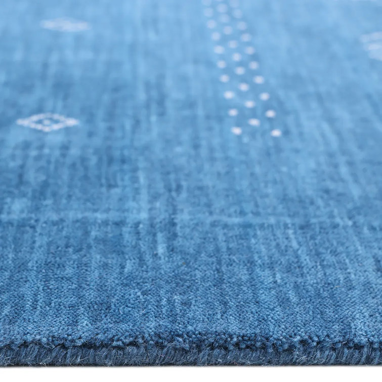 Navy Geometric Hand-Knotted Wool 8' x 10' Rug
