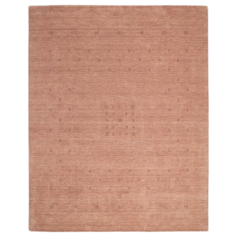 Peach Geometric Hand-Knotted Wool 9' x 12' Area Rug