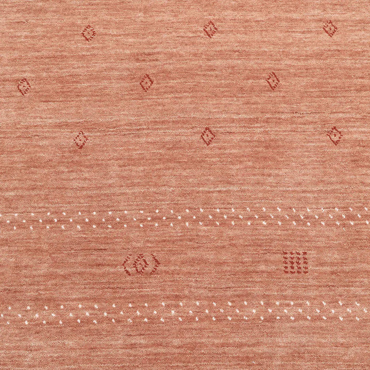 Peach Hand-Knotted Wool Geometric 5' x 8' Area Rug