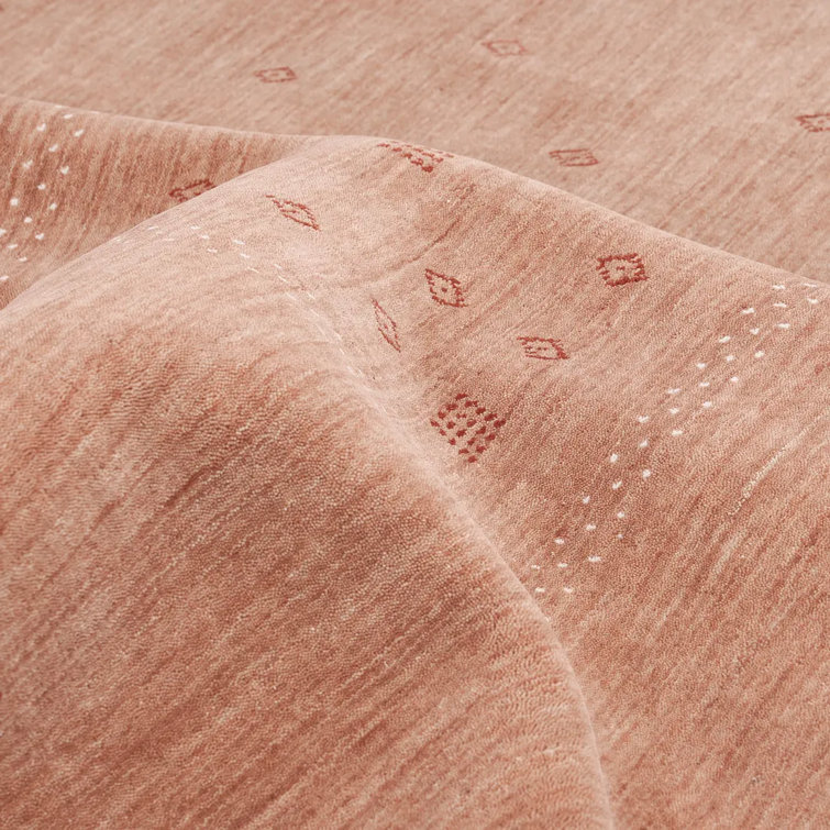 Peach Geometric Hand-Knotted Wool 9' x 12' Area Rug