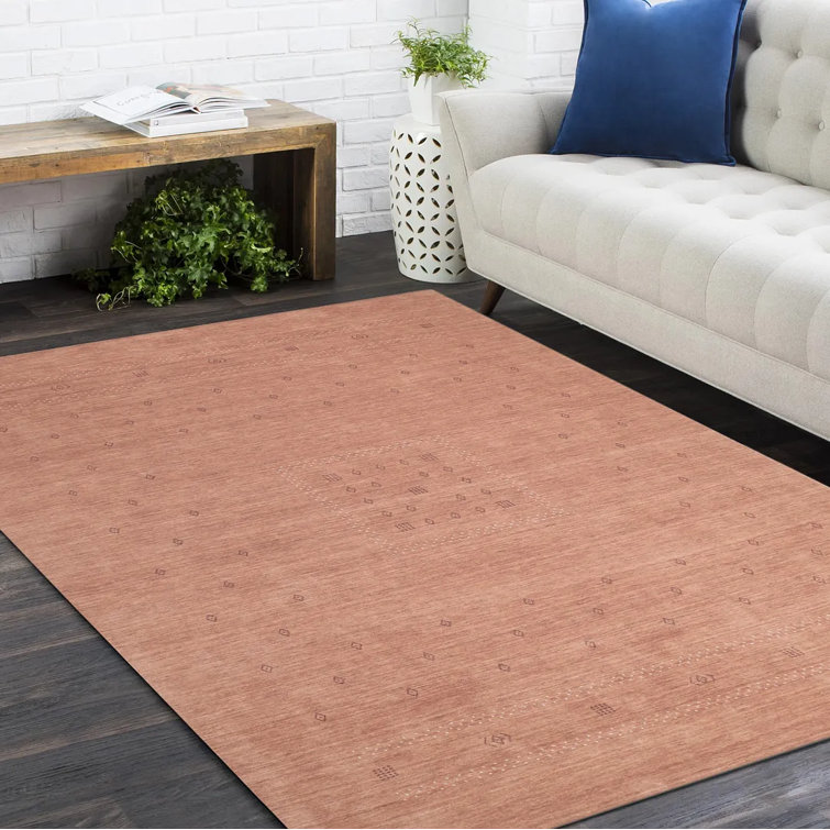 Peach Geometric Hand-Knotted Wool 9' x 12' Area Rug