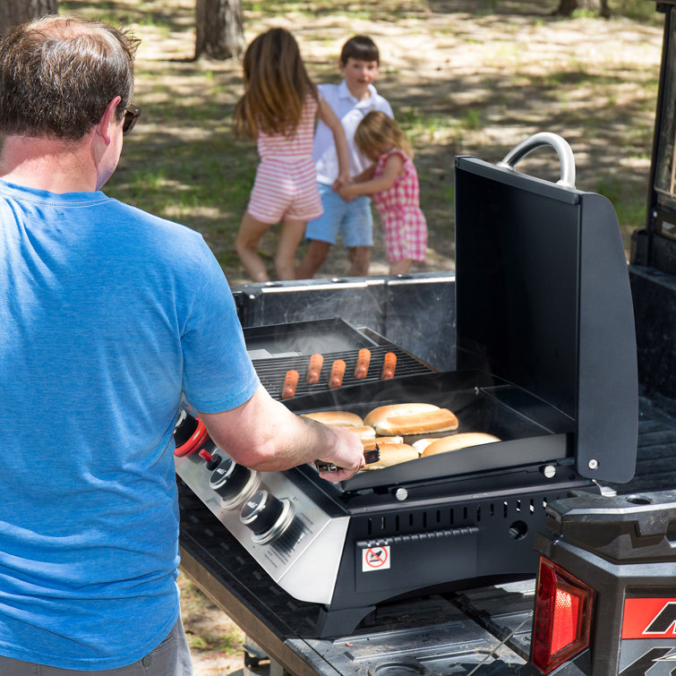 Silver and Black 3-Burner Portable Gas Griddle with Side Burner