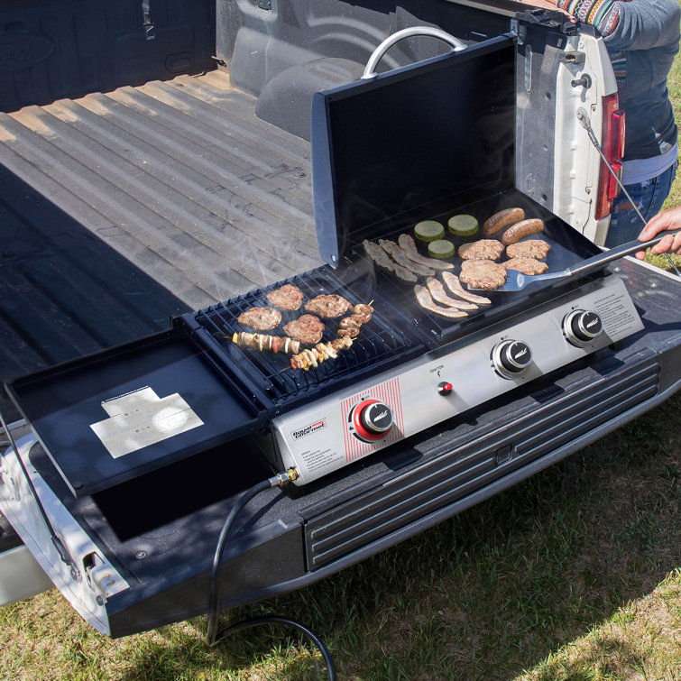 Silver and Black 3-Burner Portable Gas Griddle with Side Burner
