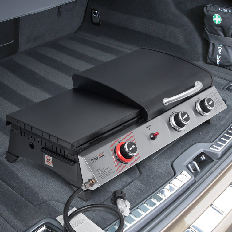 Silver and Black 3-Burner Portable Gas Griddle with Side Burner