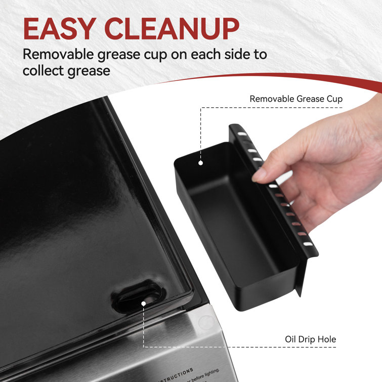 Silver and Black 3-Burner Portable Gas Griddle with Side Burner