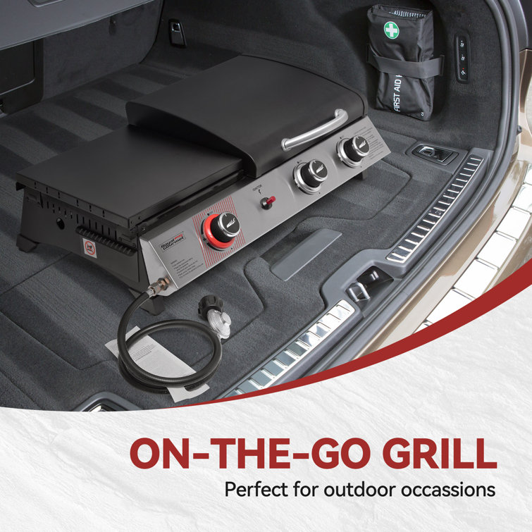 Silver and Black 3-Burner Portable Gas Griddle with Side Burner