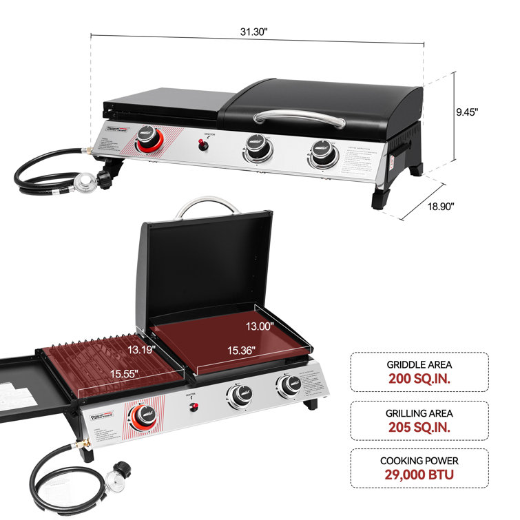 Silver and Black 3-Burner Portable Gas Griddle with Side Burner
