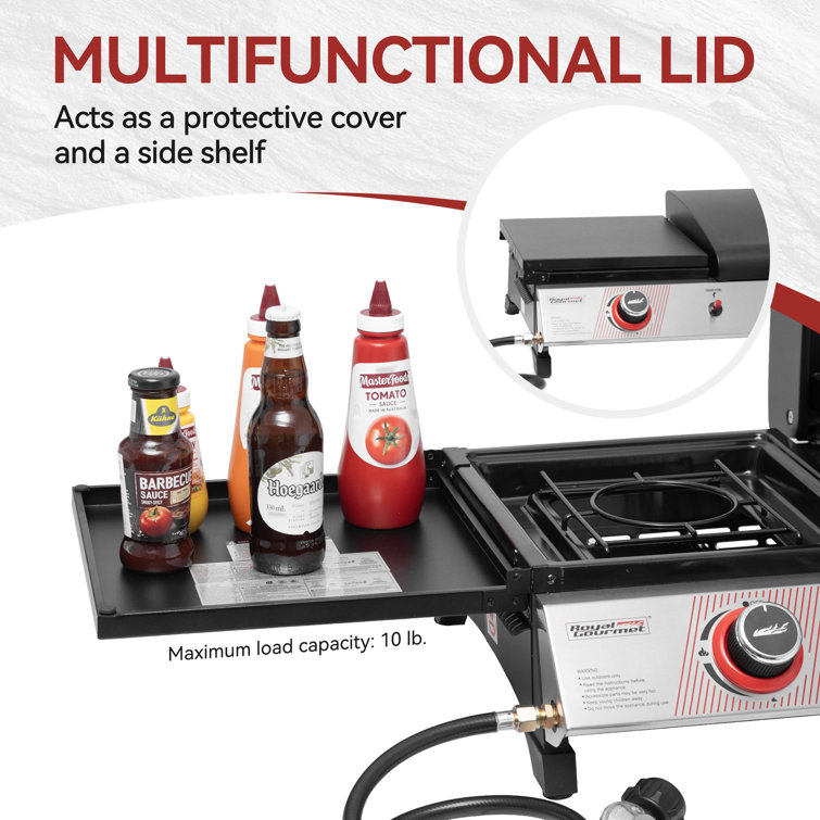 Silver and Black 3-Burner Portable Gas Griddle with Side Burner