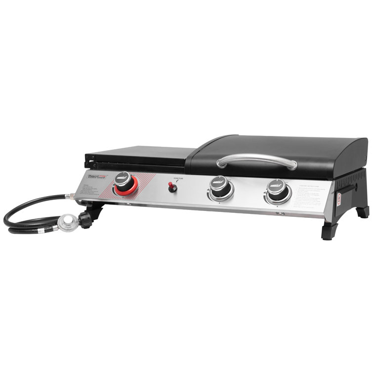 Silver and Black 3-Burner Portable Gas Griddle with Side Burner