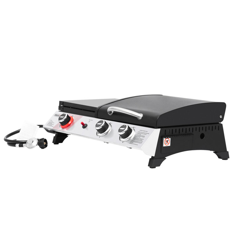 Silver and Black 3-Burner Portable Gas Griddle with Side Burner