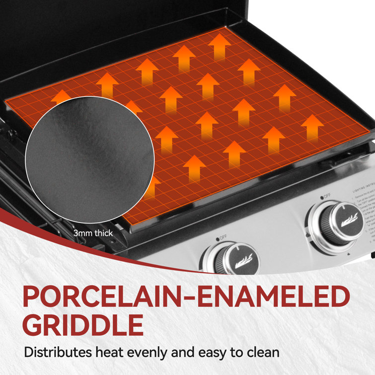 Silver and Black 3-Burner Portable Gas Griddle with Side Burner