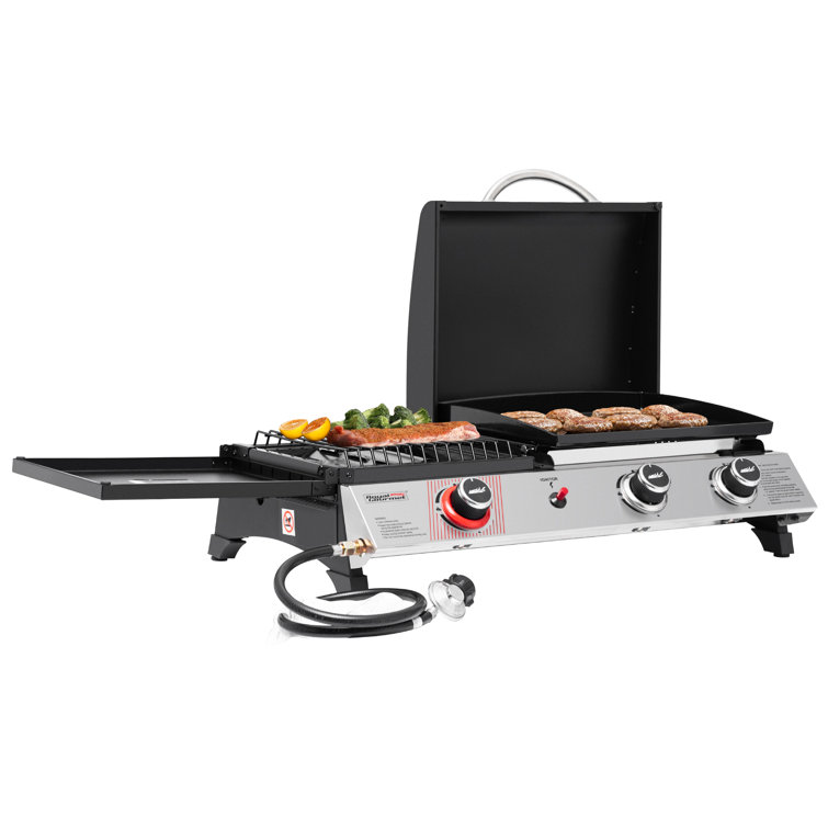 Silver and Black 3-Burner Portable Gas Griddle with Side Burner