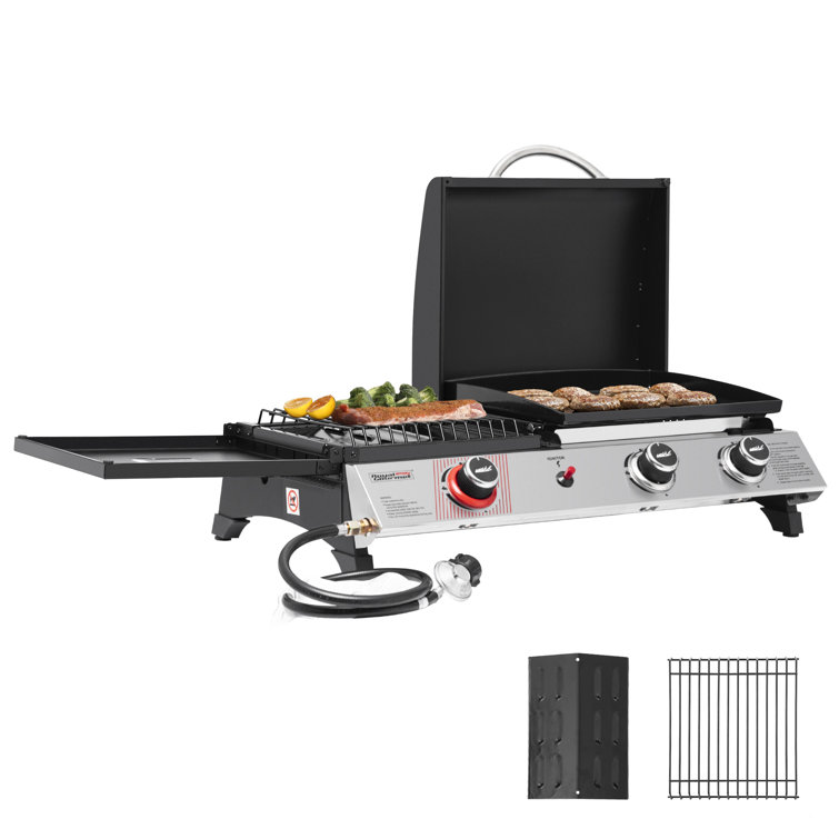 Silver and Black 3-Burner Portable Gas Griddle with Side Burner