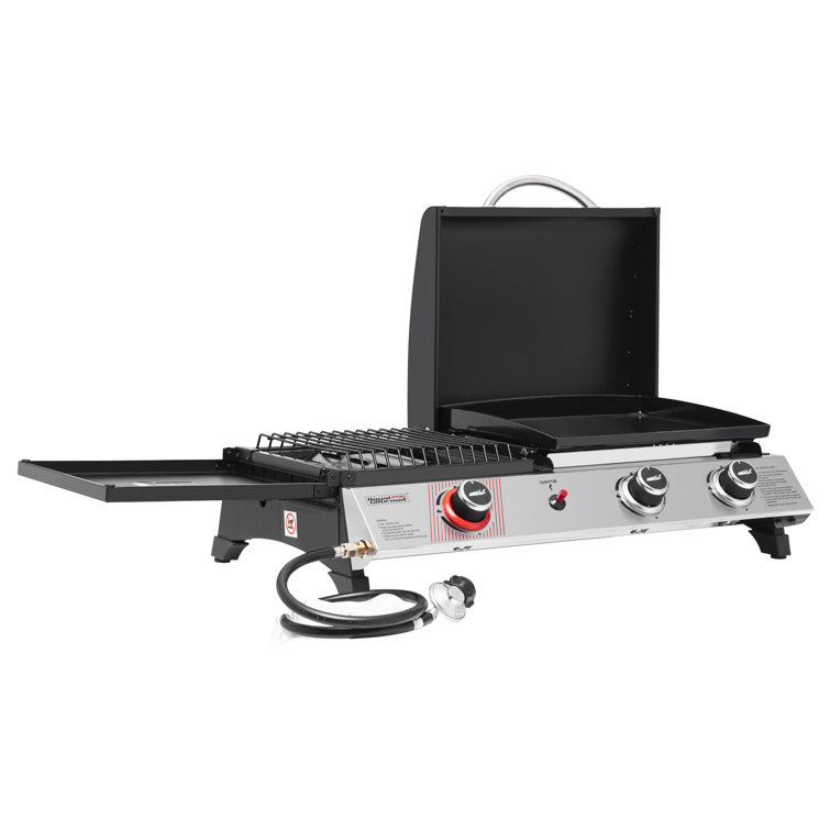 Silver and Black 3-Burner Portable Gas Griddle with Side Burner