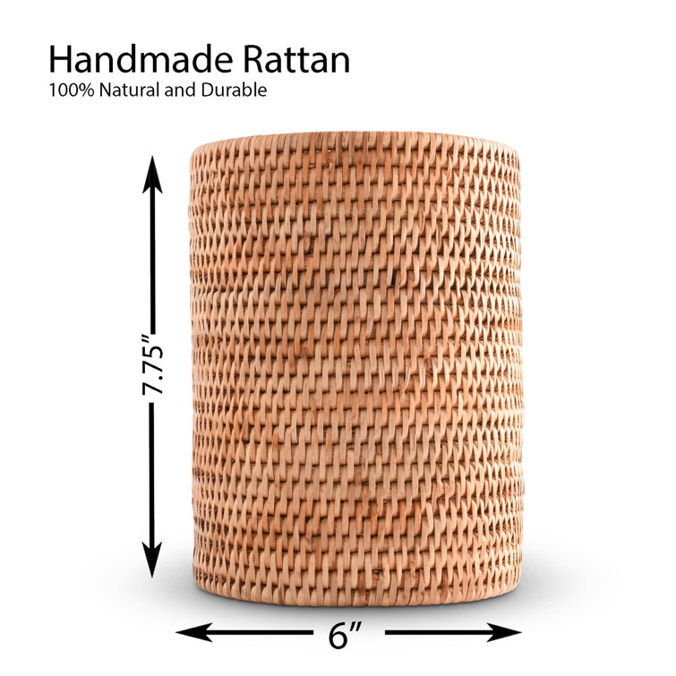 Handwoven Natural Rattan Textured Utensil Crock