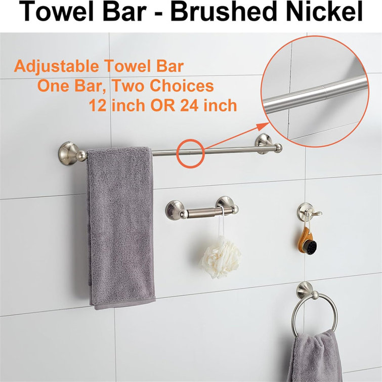 Brushed Nickel 24" Wall Mounted Towel Bar Set