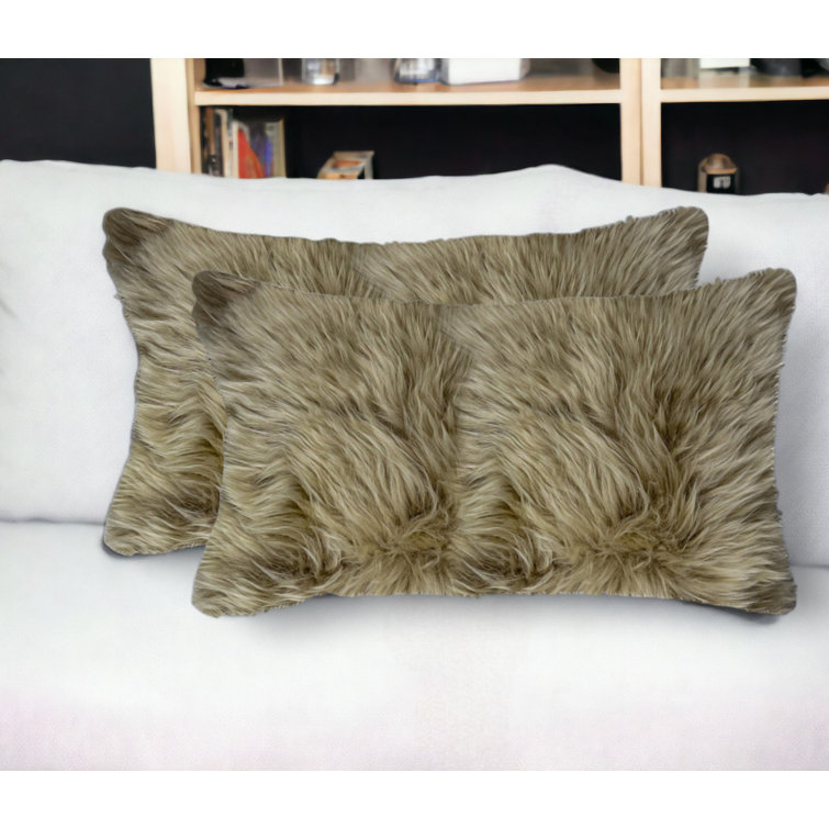 Taupe Sheepskin Rectangular Throw Pillow Set