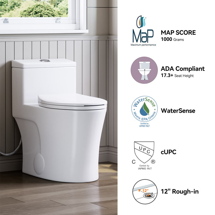 Matte White Elongated Dual Flush One-Piece Toilet