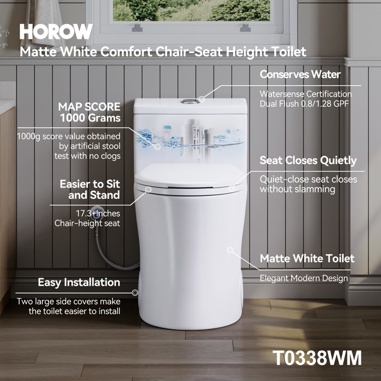Matte White Elongated Dual Flush One-Piece Toilet