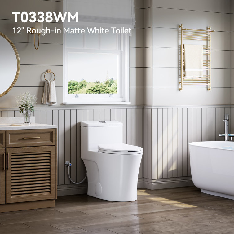 Matte White Elongated Dual Flush One-Piece Toilet