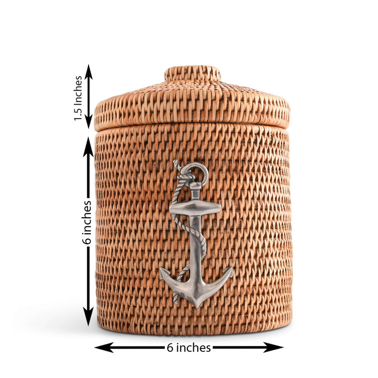 Hand-Woven Rattan Ice Bucket with Pewter Anchor Accent