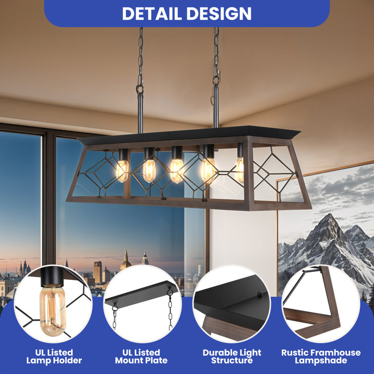Rustic Black and Copper 5-Light Rectangular Cage Pendant