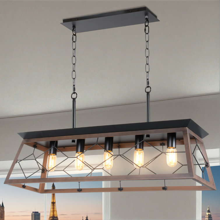 Rustic Black and Copper 5-Light Rectangular Cage Pendant
