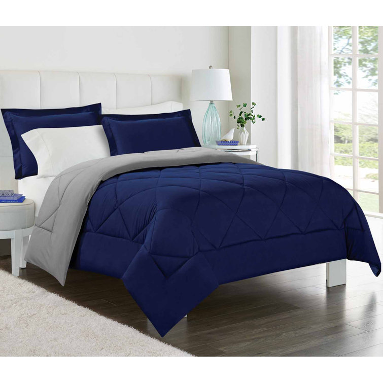 Twin Blue and Stone Reversible Microfiber Comforter Set