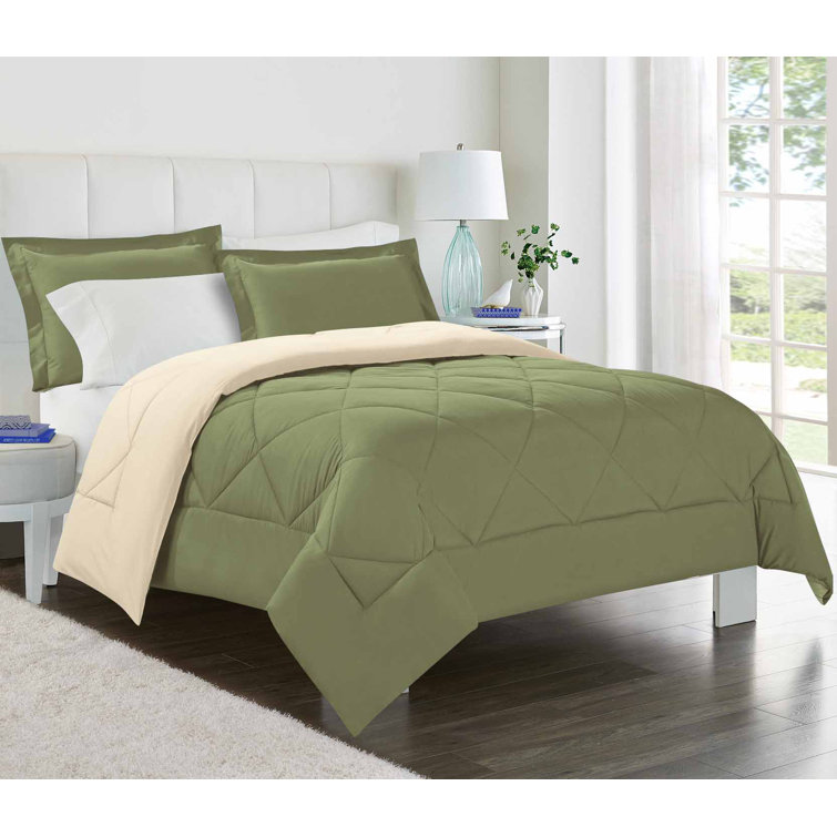 Twin Blue and Stone Reversible Microfiber Comforter Set