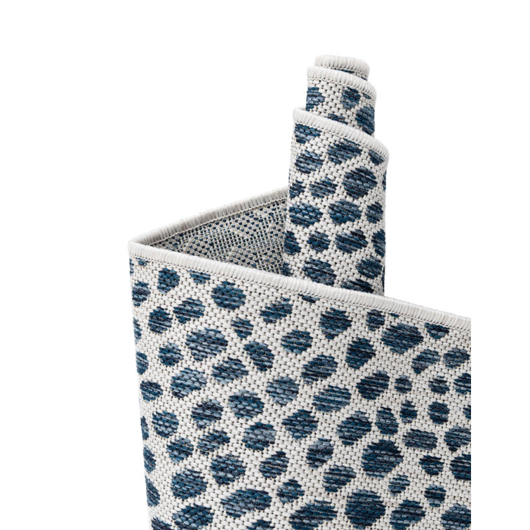 Blue and White Square Synthetic Outdoor Rug
