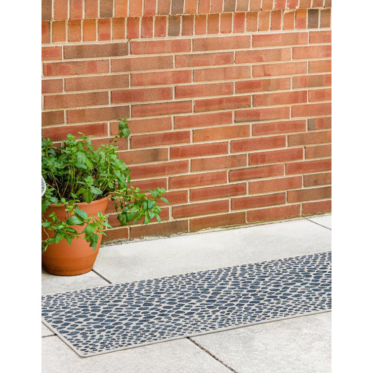 Abstract Blue Synthetic 2' x 5'1" Outdoor Runner Rug