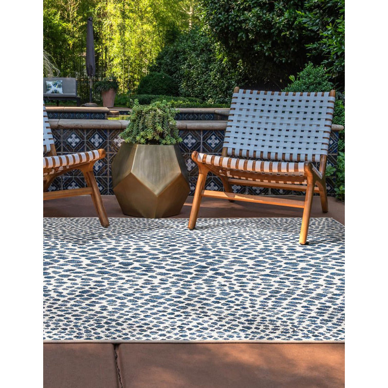 Cape Town Blue and Ivory Synthetic Outdoor Rug, 10' x 13'
