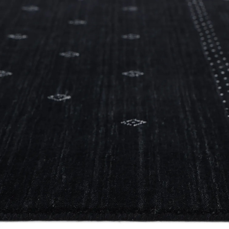 Veruca Hand-Knotted Black Wool Geometric 10' x 14' Area Rug
