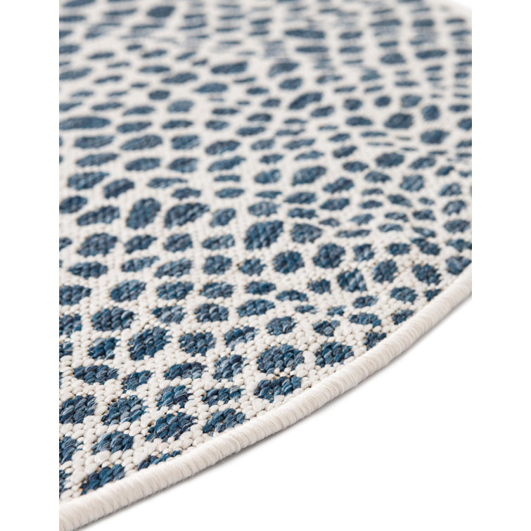 Blue Oval Synthetic Outdoor Rug with Pebble Pattern