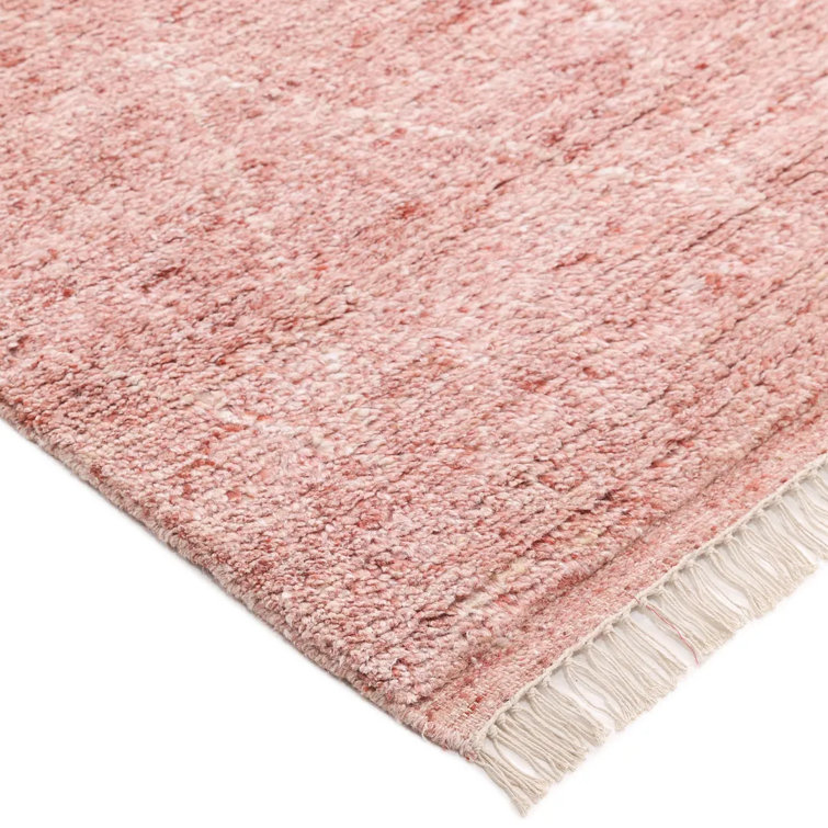 Hand-Knotted Red Geometric Wool Shag Rug, 5' x 8'