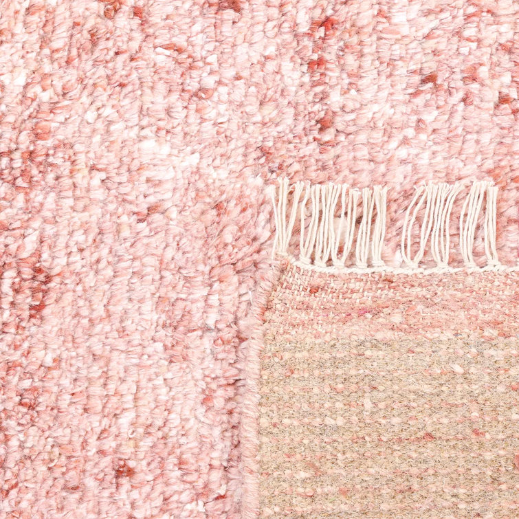 Hand-Knotted Red Geometric Wool Shag Rug, 5' x 8'