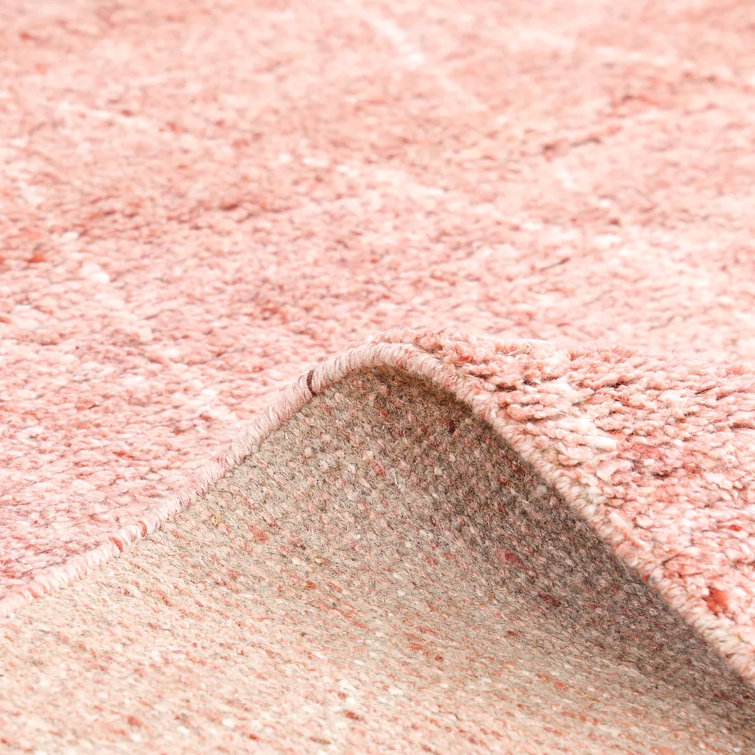 Hand-Knotted Red Geometric Wool Shag Rug, 5' x 8'