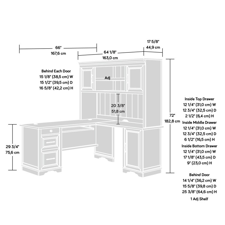 Brushed Oak L-Shaped Corner Desk with Hutch and Drawers