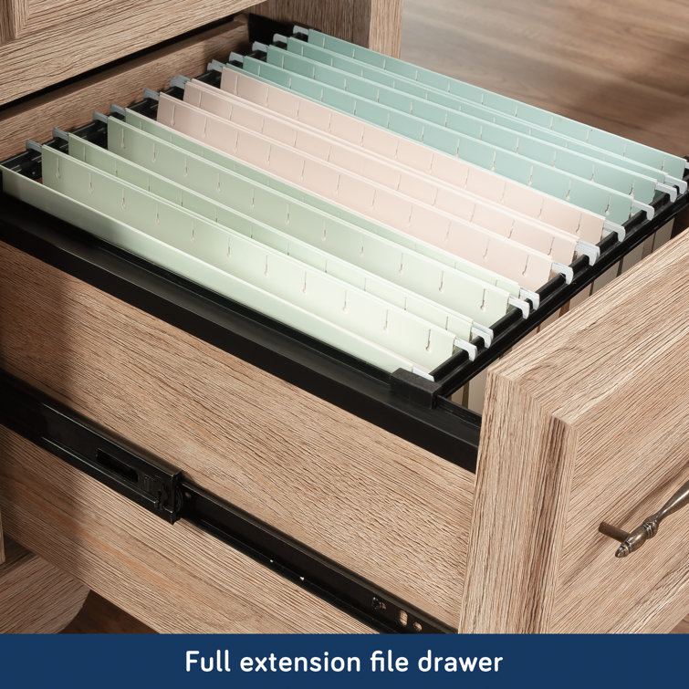 Brushed Oak L-Shaped Corner Desk with Hutch and Drawers
