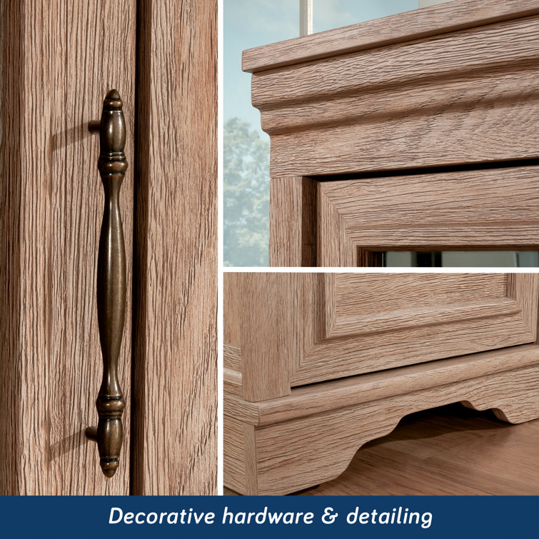 Brushed Oak L-Shaped Corner Desk with Hutch and Drawers
