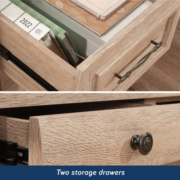 Brushed Oak L-Shaped Corner Desk with Hutch and Drawers
