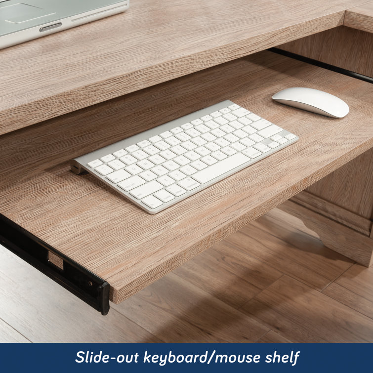 Brushed Oak L-Shaped Corner Desk with Hutch and Drawers