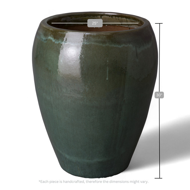 Large Tea Green Ceramic Round Pot for Indoor/Outdoor Use