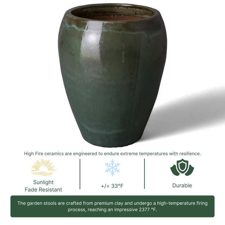 Large Tea Green Ceramic Round Pot for Indoor/Outdoor Use
