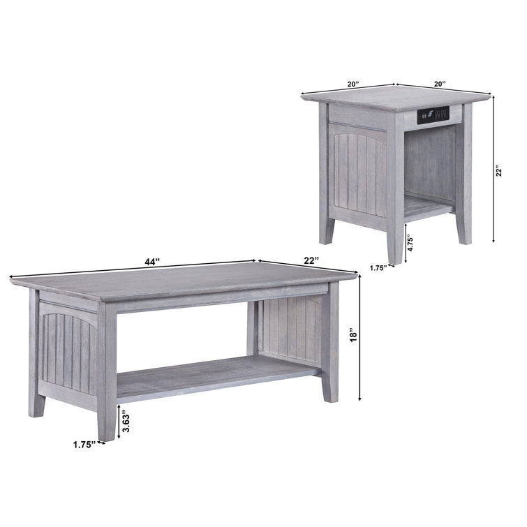 Driftwood Gray Solid Wood 3-Piece Living Room Table Set