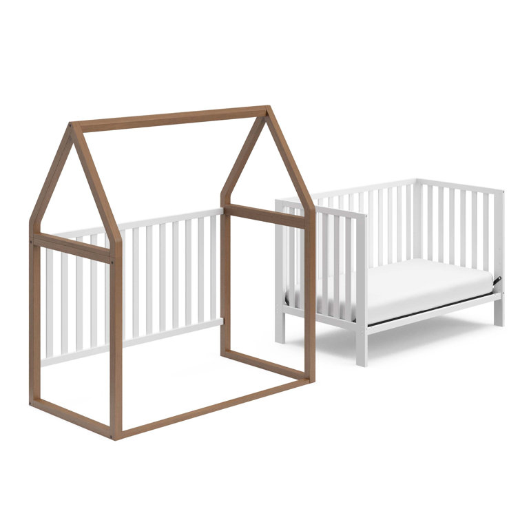 Storkcraft White and Hazelnut 5-in-1 Convertible Crib with Canopy