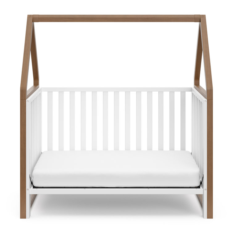 Storkcraft White and Hazelnut 5-in-1 Convertible Crib with Canopy